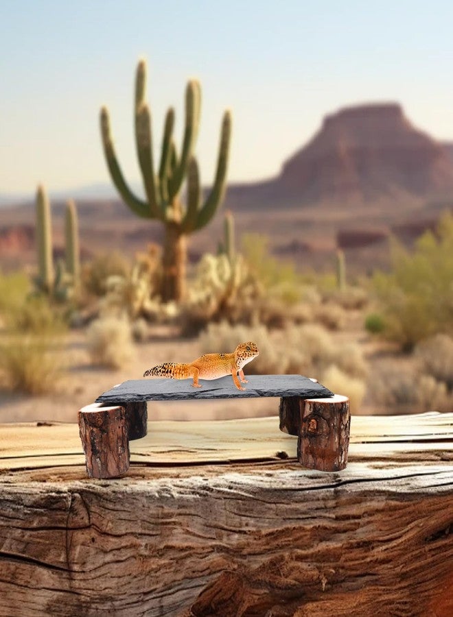 MHLLGN Bearded Dragon Basking Platform, Slate Rocks for Reptiles with Wooden Pile, Leopard Gecko Hides and Caves, Reptile Tank Accessories for Bearded Dragons, Geckos, Ball Pythons, Tortoise (Black, Small) - Image 5